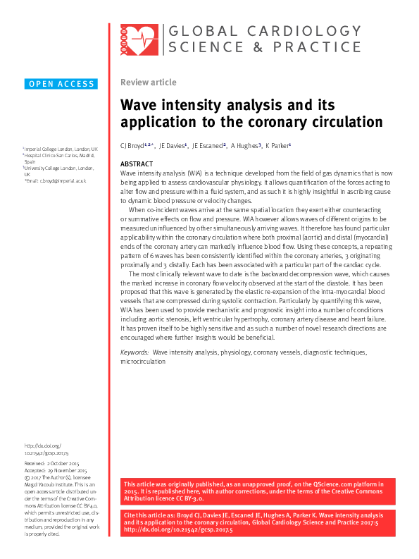 (PDF) Wave intensity analysis and its application to the coronary ...
