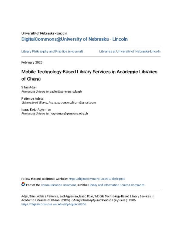 (PDF) Mobile Technology-Based Library Services in Academic Libraries of ...