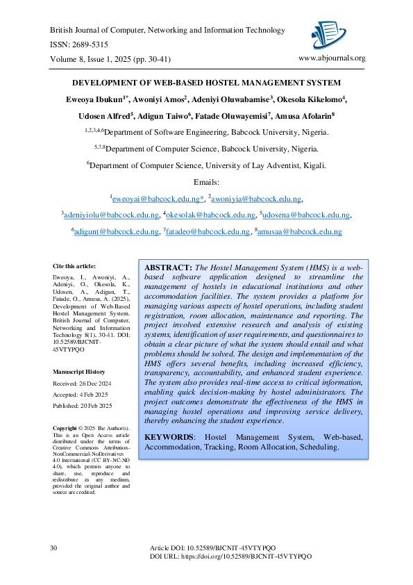 (PDF) DEVELOPMENT OF WEB-BASED HOSTEL MANAGEMENT SYSTEM