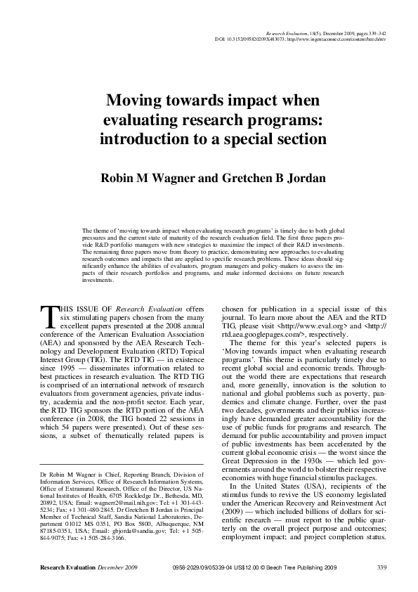 (PDF) Moving towards impact when evaluating research programs ...