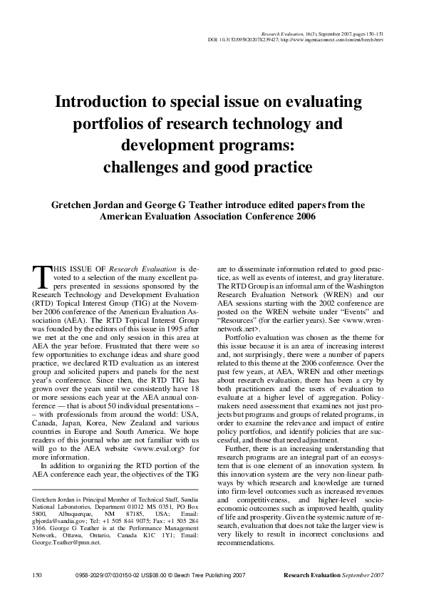 (PDF) Introduction to special issue on evaluating portfolios of ...