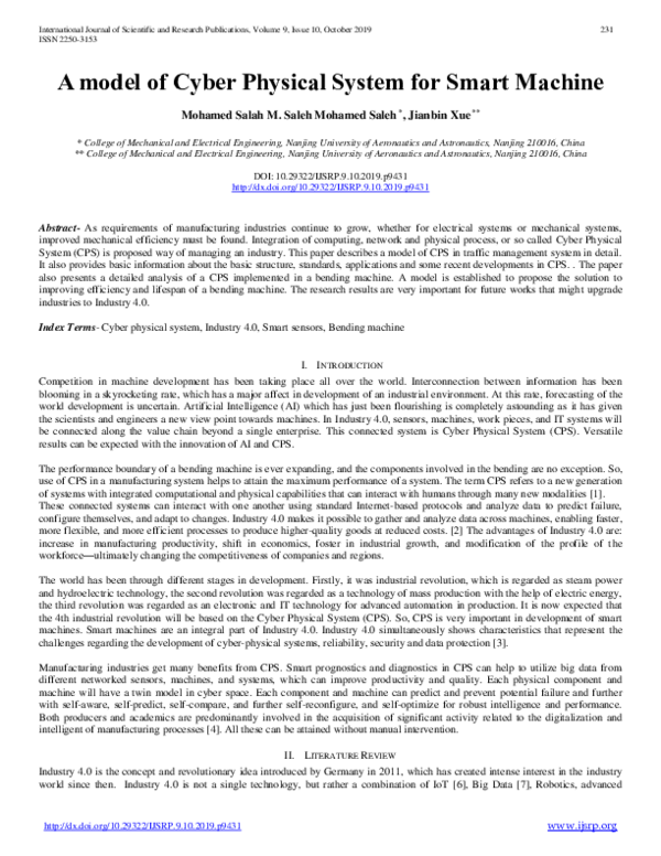 (PDF) A model of Cyber Physical System for Smart Machine