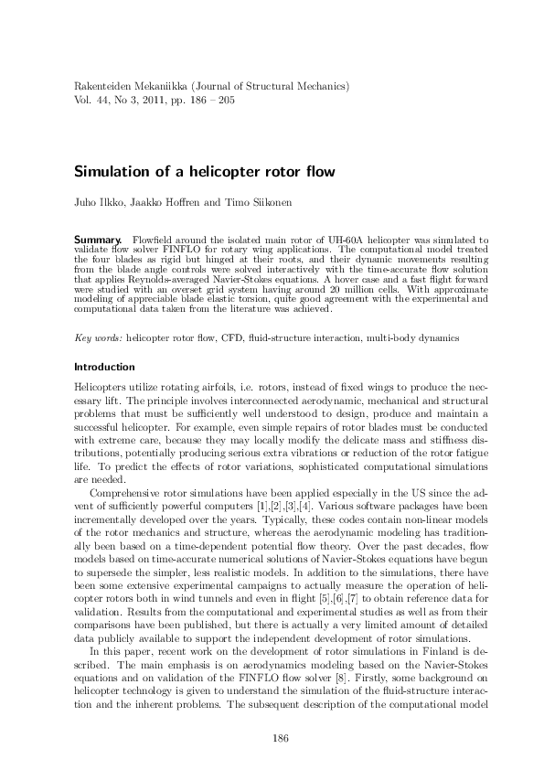 (PDF) Simulation of a helicopter rotor flow