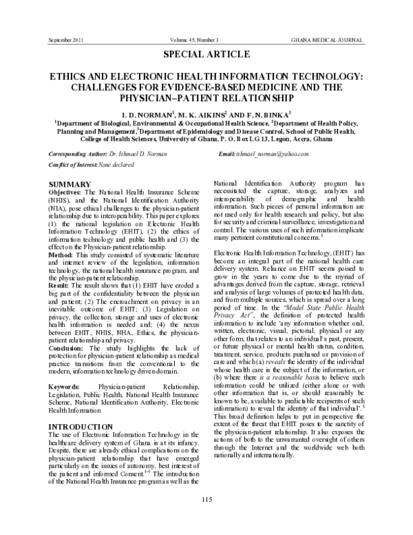 (PDF) Ethics and electronic health information technology: challenges ...