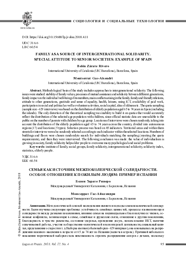 (PDF) Family as a Source of Intergenerational Solidarity. Special ...