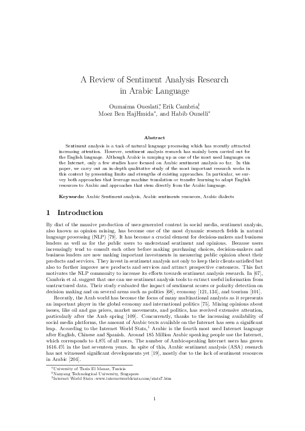 (PDF) A review of sentiment analysis research in Arabic language
