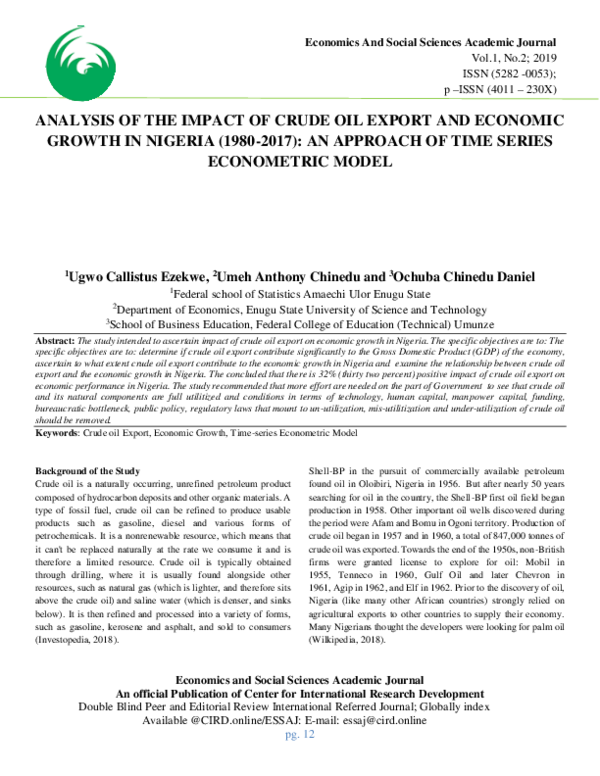 (PDF) ANALYSIS OF THE IMPACT OF CRUDE OIL EXPORT AND ECONOMIC GROWTH IN ...