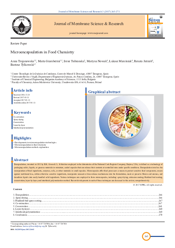 (PDF) Microencapsulation in Food Chemistry