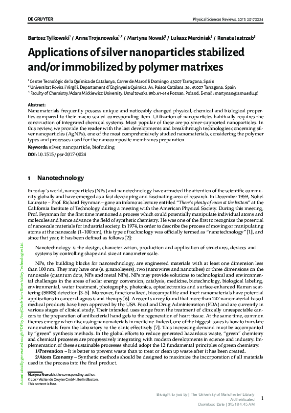 (PDF) Applications of silver nanoparticles stabilized and/or ...