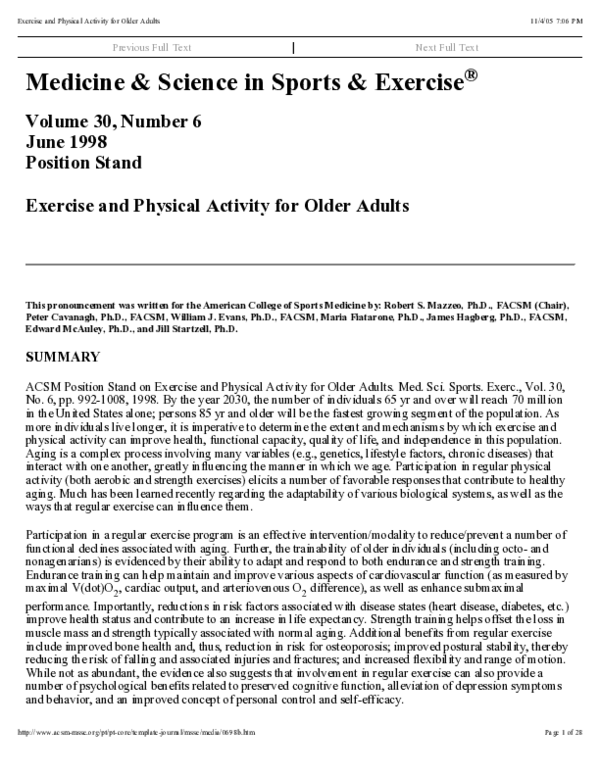 (PDF) Exercise and physical activity for older adults