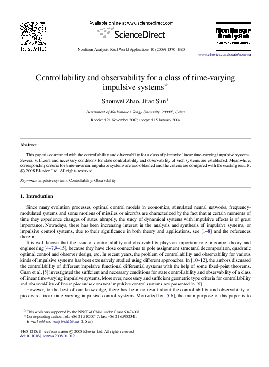(PDF) Controllability and Observability for a Class of Infinite ...