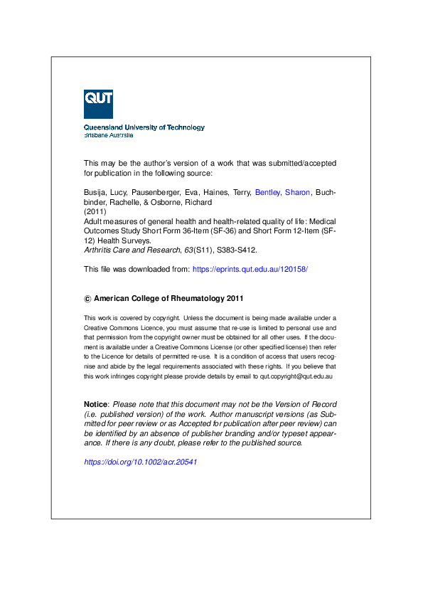 (PDF) Adult measures of general health and health‐related quality of ...