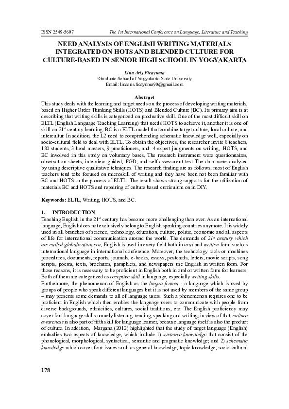 (PDF) Need Analysis Of English Writing Materials Integrated On HOTS And ...