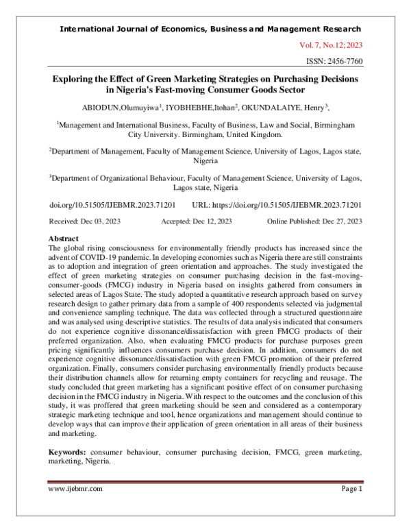 (PDF) Exploring the Effect of Green Marketing Strategies on Purchasing ...