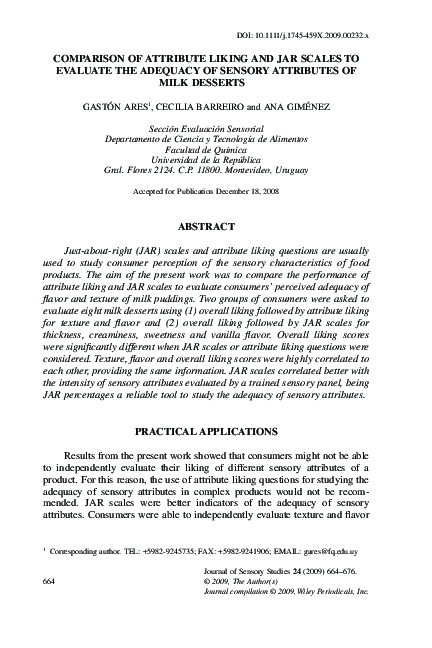 (PDF) Comparison of Attribute Liking and Jar Scales to Evaluate the ...