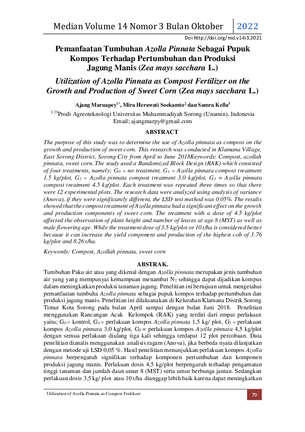(PDF) Utilization of Azolla Pinnata as Compost Fertilizer on the Growth ...