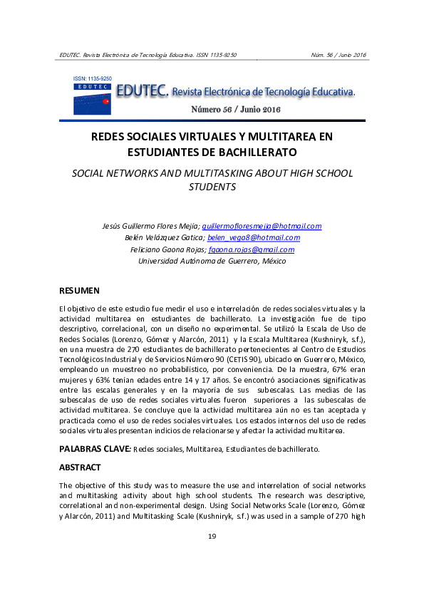(PDF) Redes sociales virtuales y multitarea en estudiantes de nivel ...