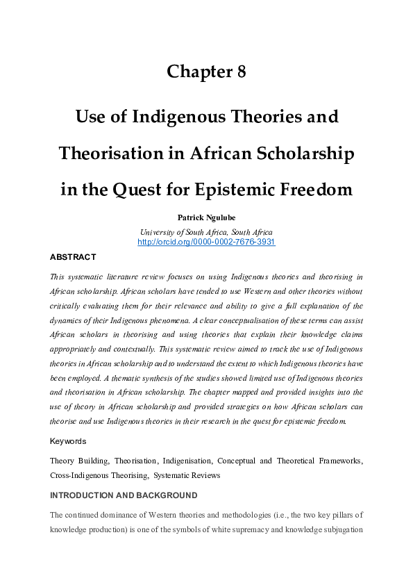 (PDF) Use of Indigenous Theories and Theorisation in African ...