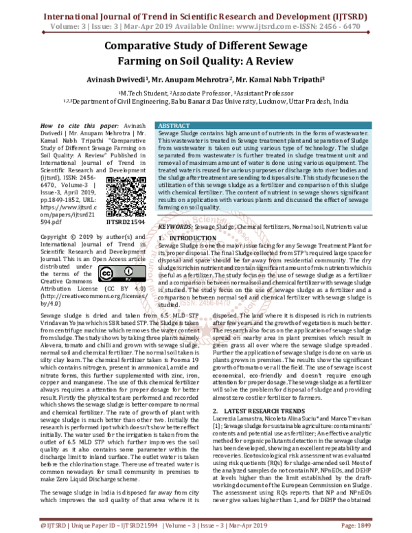 (PDF) Comparative Study of Different Sewage Farming on Soil Quality: A ...