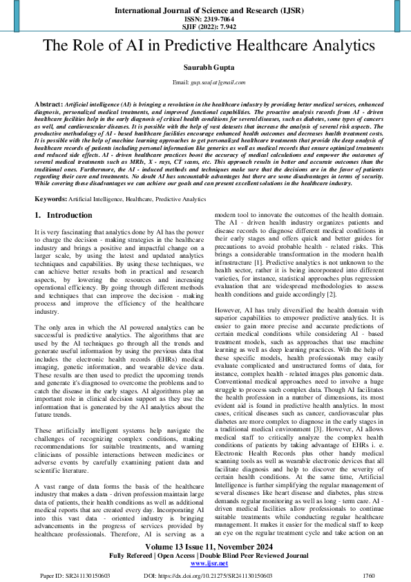 (PDF) The Role of AI in Predictive Healthcare Analytics