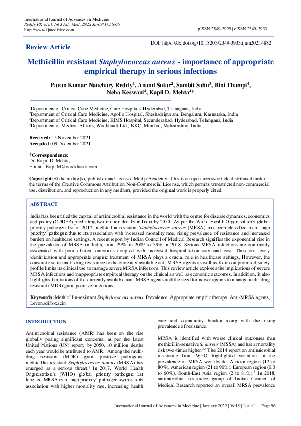 (PDF) Methicillin resistant Staphylococcus aureus - importance of ...
