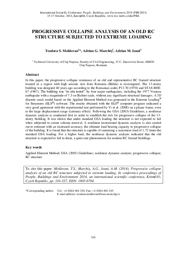 (PDF) Progressive Collapse Analysis of an Old RC Structure Subjected to ...