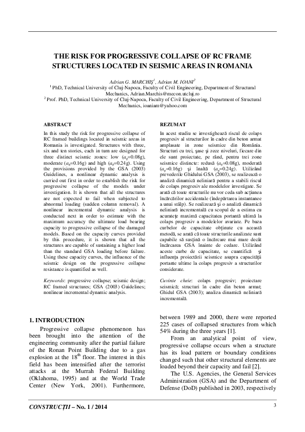 (PDF) The Risk for Progressive Collapse of RC Frame Structures Located ...