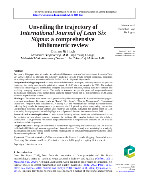(PDF) Unveiling the trajectory of International Journal of Lean Six ...