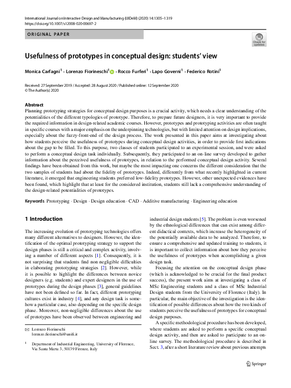 Usefulness of prototypes in conceptual design: students’ view