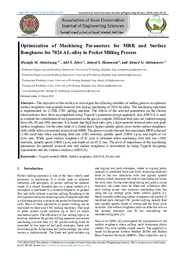 (PDF) Optimization of Machining Parameters for MRR and Surface ...