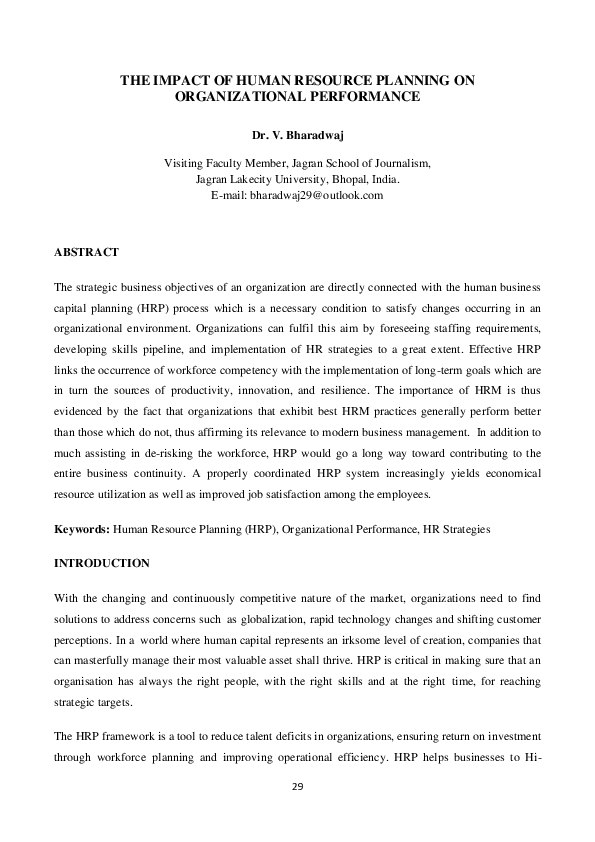 (PDF) THE IMPACT OF HUMAN RESOURCE PLANNING ON ORGANIZATIONAL PERFORMANCE