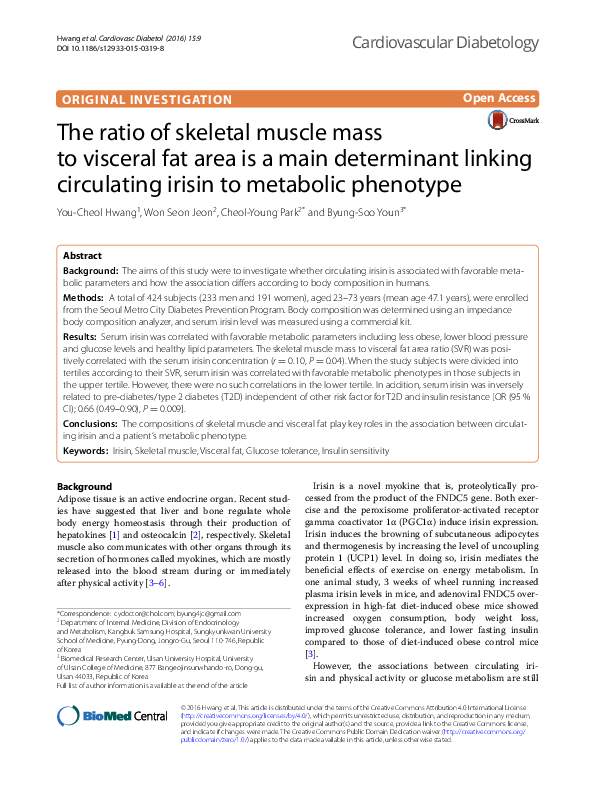 (PDF) The ratio of skeletal muscle mass to visceral fat area is a main ...