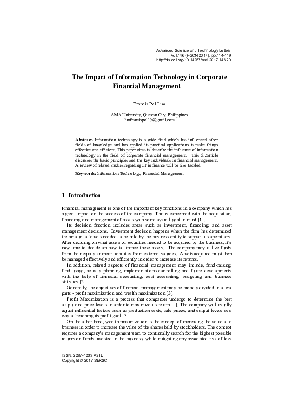 (PDF) The Impact of Information Technology in Corporate Financial ...