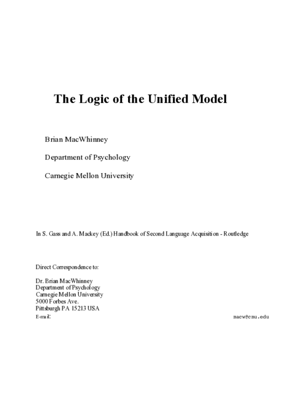 (PDF) The logic of the unified model