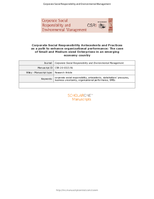 (PDF) Corporate social responsibility antecedents and practices as a ...