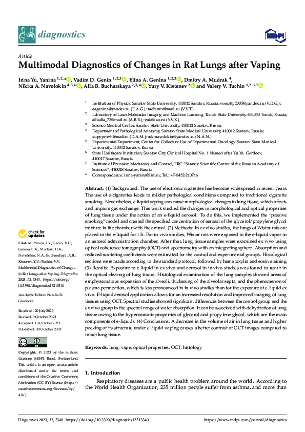 (PDF) Multimodal Diagnostics of Changes in Rat Lungs after Vaping