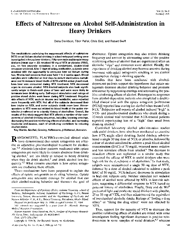 (PDF) Effects of Naltrexone on Alcohol Self‐Administration in Heavy ...
