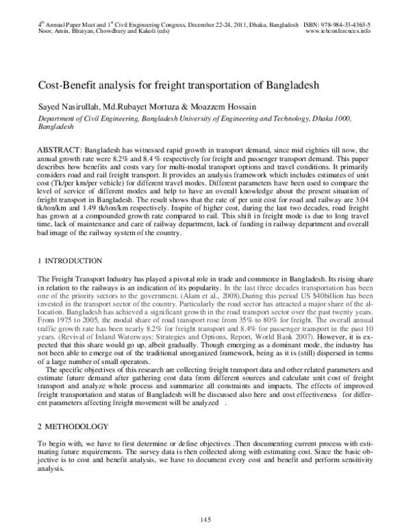 (PDF) Cost-Benefit analysis for freight transportation of Bangladesh