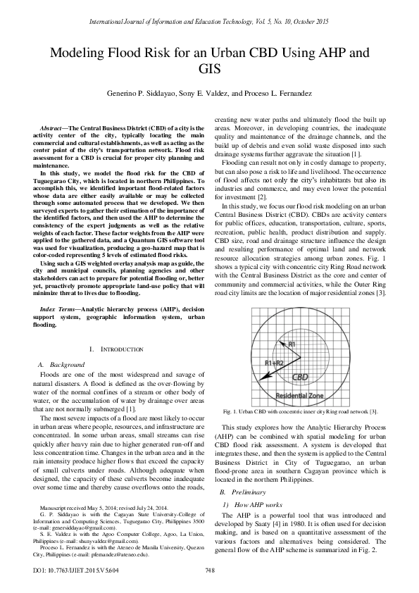 (PDF) Modeling Flood Risk for an Urban CBD Using AHP and GIS