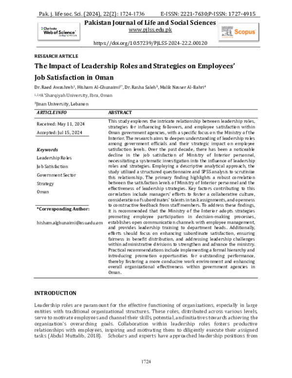 (PDF) The Impact of Leadership Roles and Strategies on Employees' Job ...