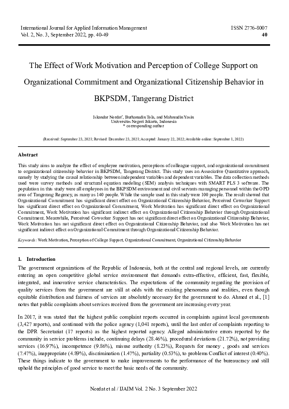 (PDF) The Effect of Work Motivation and Perception of College Support ...