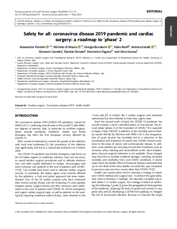 (PDF) Safety for all: coronavirus disease 2019 pandemic and cardiac ...