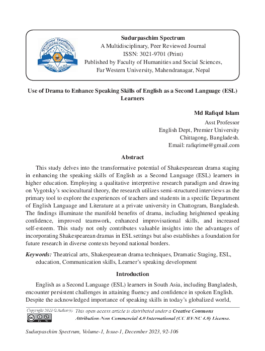 (PDF) Use of Drama to Enhance Speaking Skills of English as a Second ...