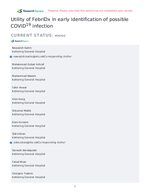 (PDF) Utility of FebriDx in early identification of possible COVID19 ...