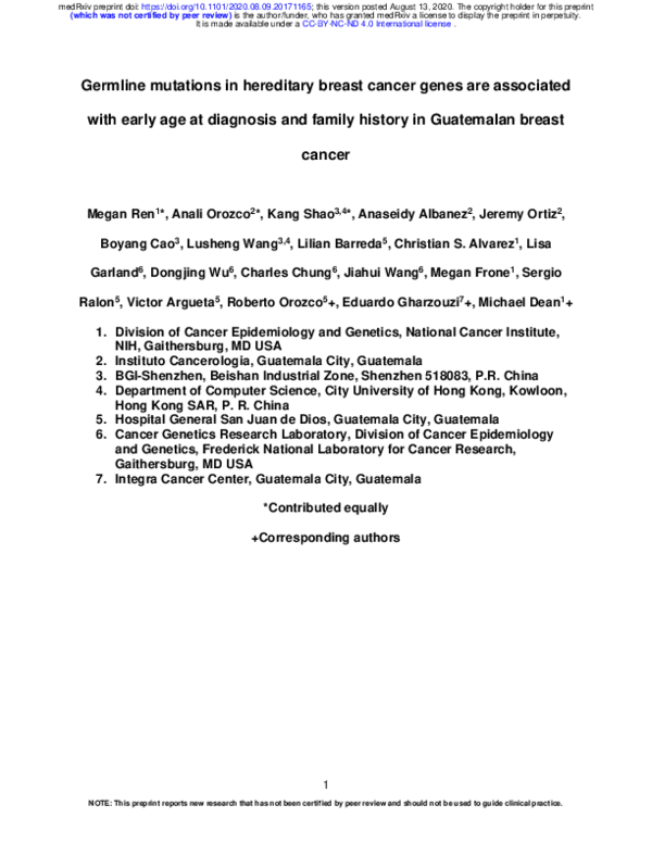 (PDF) Germline mutations in hereditary breast cancer genes are ...