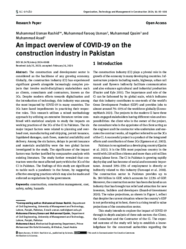 (PDF) An impact overview of COVID-19 on the construction industry in ...