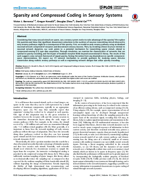 (PDF) Sparsity and Compressed Coding in Sensory Systems