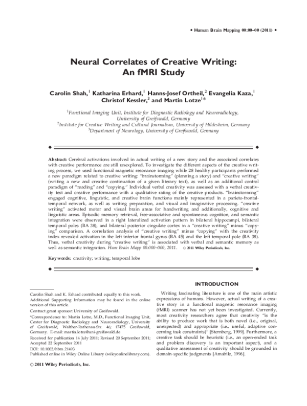(PDF) Neural correlates of creative writing: An fMRI Study