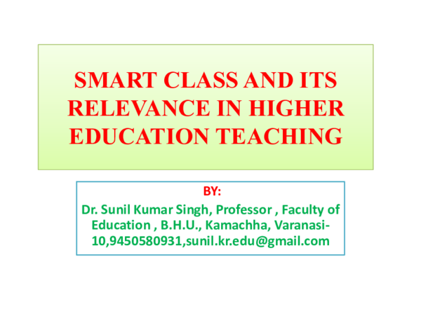(PDF) SMART CLASS AND ITS RELEVANCE IN HIGHER EDUCATION TEACHING