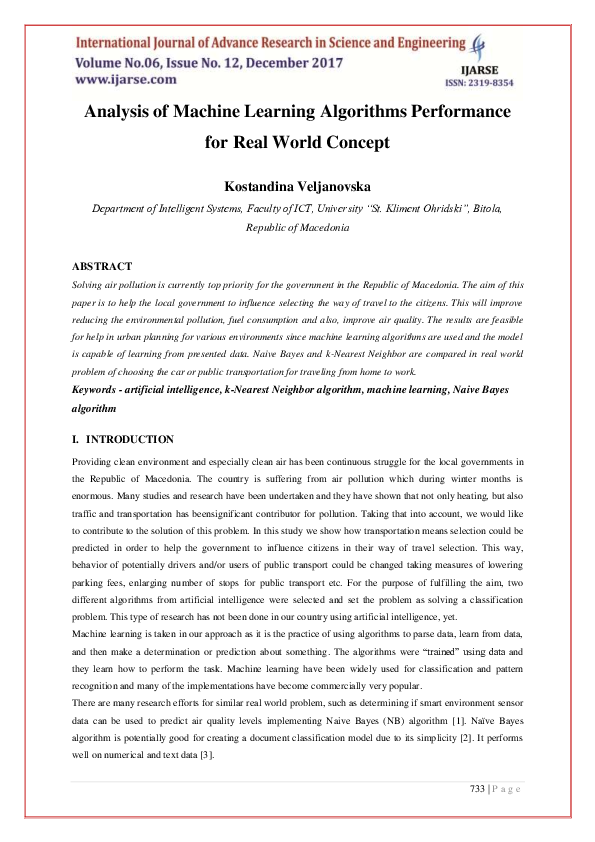 (PDF) Analysis of Machine Learning Algorithms Performance for Real ...